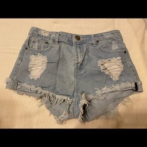 Frayed Distress Denim Shorts